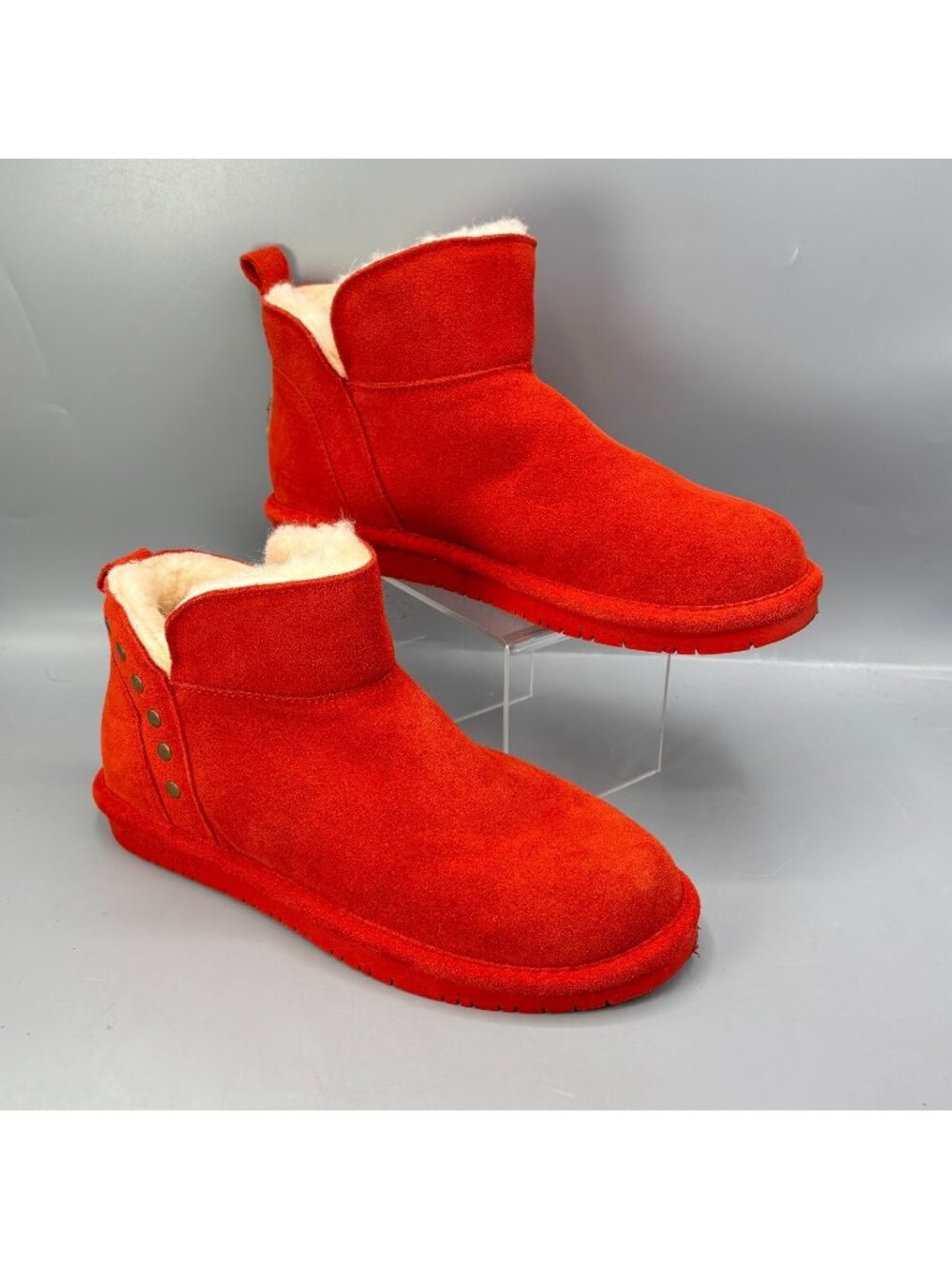 Bearpaw Annabelle Suede Boots Womens 8 Orange Faux Fur Stud Details Pull On